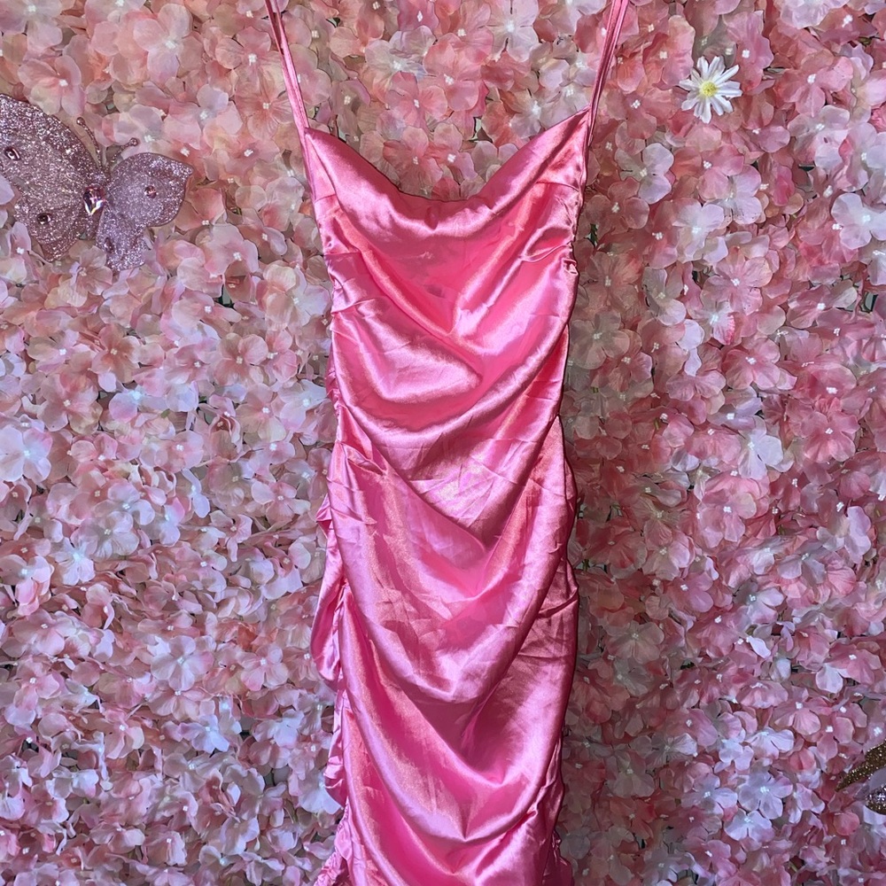 Fashion Nova Pink Ruched Slip Dress for Prom